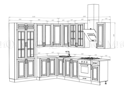 Кухонный Гарнитур Угловой Элит №2 2400 х 2800 мм (Высота Верхних Ящиков-900 мм)/Разные Цвета